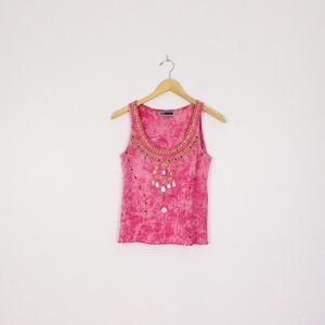*WBA Collection Resort Wear Pink Bedazzled Shell Tie Dye Tank